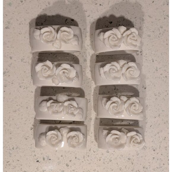 Set of 8 Genuine Bone China 3D Rose Napkin Rings The Beachcombers Holiday party - Picture 2 of 16